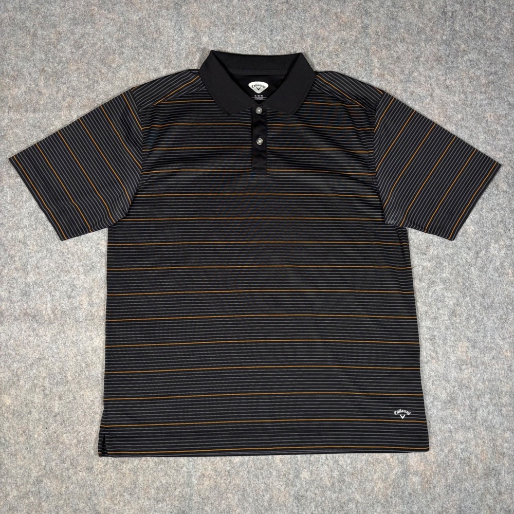 Callaway Polo Shirt Mens XL Black Striped Short Sleeve Golf Top